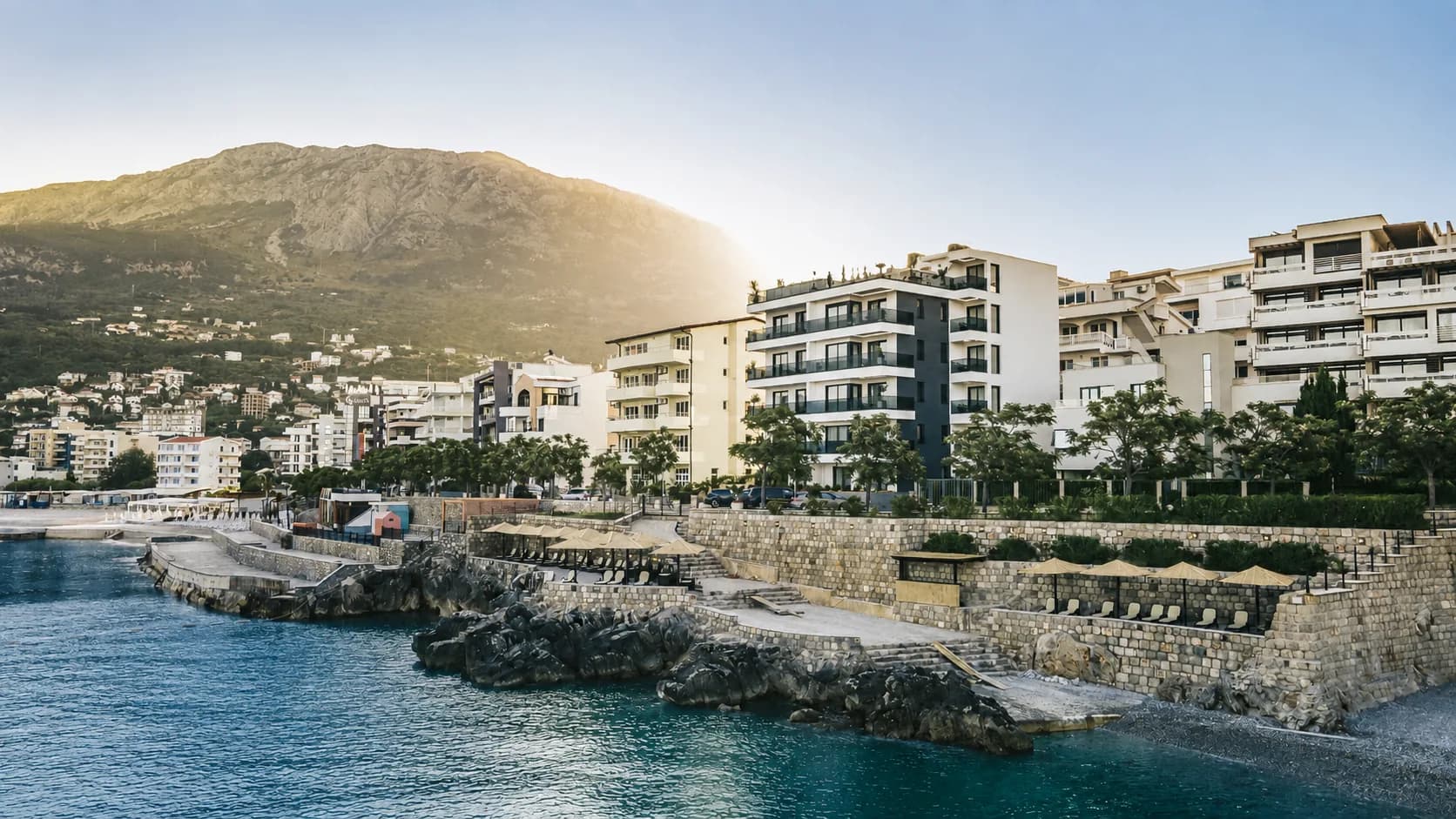 Merlin Apartments building seen from the Adriatic waterfront