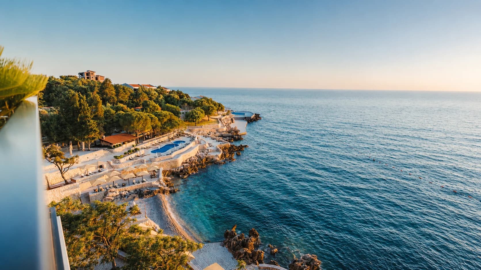 View from Merlin Apartments across the Adriatic coastline in Dobra Voda, Montenegro